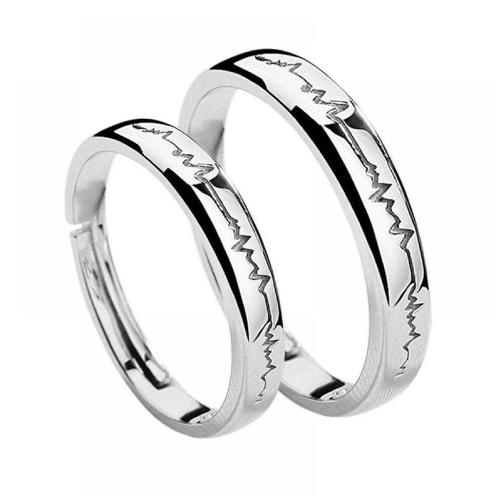VIEN® Love Heartbeat Electrocardiogram Pattern Ring for Lovers Fashion Silver Rings Sterling Silver Adjustable Rings