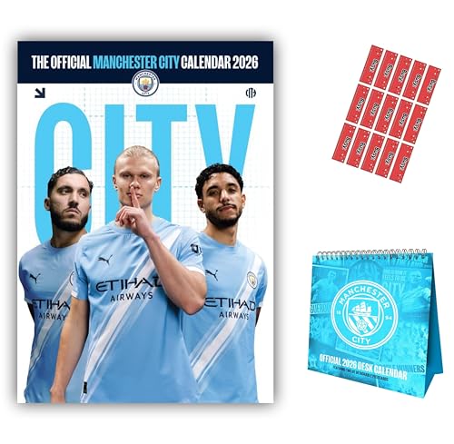 Image of Manchester City A3 2026 Calendar And Desk Easel Calendar Man City Gift Football Present with FREE Organising Stickers Included