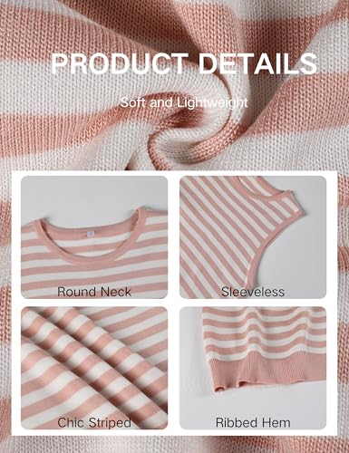 Image of Hongsui Women's Striped Color Block Sweater Vest Ribbed Knit Tank Tops Oversized Crewneck Pullover