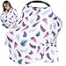 Nursing Cover, Car Seat Canopy for Babies, Infant Breastfeeding Scarf - High Chair, Stroller, Baby Carrier Cover for Girls, Soft, Stretchy, Shower Gifts, Step 1 Kids (Pink, Blue Feathers)