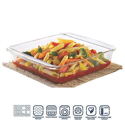 Image of Borosil Oval Baking Dish, 700ml, Transparent & Square Dish with Handle, 1.6 litres Combo