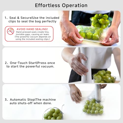 Image of Mehomeli Compact Vacuum Sealer for Food (Vacuum Sealer Machine + 20 Reusable Vacuum Bags), Powerful Handheld Vacuum Sealer Machine, Seal Food 6X Fresh Longer, Portable & Wireless, Easy-Clean