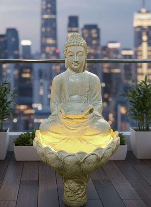 Image of White Buddha Water Fountain showpiece 4 FT | Set of 1 Premium Resin Made Table Top Home Decor for Living Room and Gifting(64 cm,White)