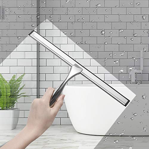 Image of 12-Inch Shower Squeegee Set, Includes Shower Door Hook and Adhesive Hook, Squeegee for Shower Doors, Mirror and Window, Silver (Pack of 3)