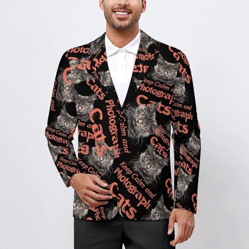 Keep Calm and Photograph Cats Men's Slim Suit Long-Sleeve Prom Tuxedo Classic Two Button Business Jacket2
