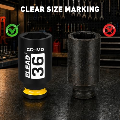 Image of ELEAD 36mm Socket 1 /2 inch Drive Deep Impact Socket, Metric 6 Point 1 /2-inch Drive Impact Axle Nut Sockets, CR-MO Nut Socket Set, Oil Filter Sockets, Tools for Easy Removal of Axle Shaft Nuts