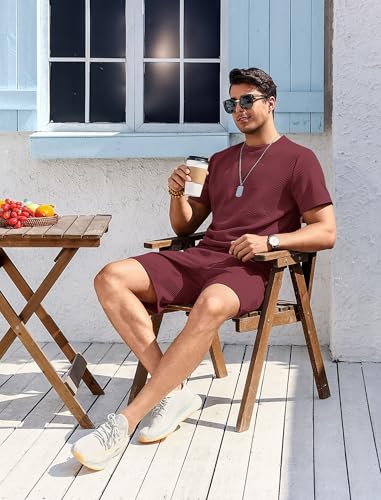 Vssjavun Men's Track Suits 2 Piece Outfits Casual Short Sleeve Shirt and Shorts Set Sweatsuit Summer Tracksuit