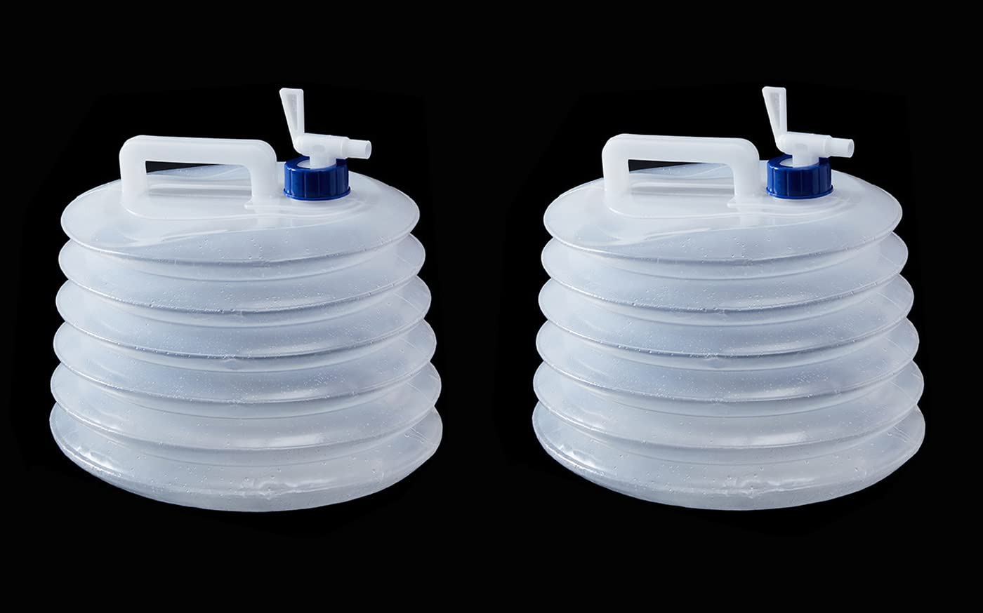 2 x bidones de Agua Plegables, dispensador de Agua, bidón Plegable, bidón de Agua con Grifo, depósito de Agua, depósito de Agua, bidón Plegable para Camping, 15 L, sin BPA