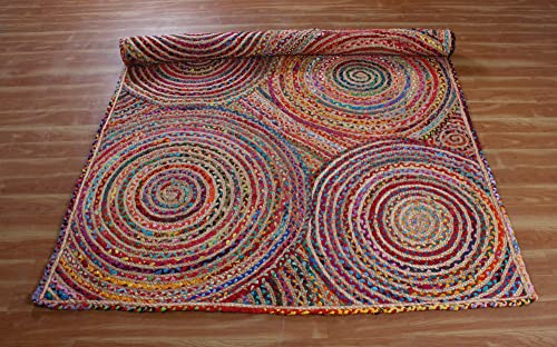 Casavani Eco-Friendly Indian Hand Braided Rag Rug Geometric Multipurpuse Beige & Multicolor Chindi Cotton & Jute Rug Best Uses For Hallway Enterway Indoor Hall Room Decorative Carpet 10X16 Feet #TOP5