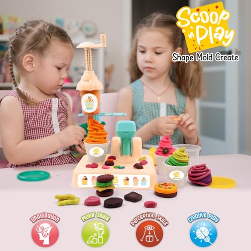 Image of Chanak Play Dough Ice Cream Maker Set, Safe Non-Toxic Dough Ice Cream Maker Including 6 Color Dough Tubes Each 50g + 1(100gm) for Boys Girls, Above 3+ Age (Ivory)