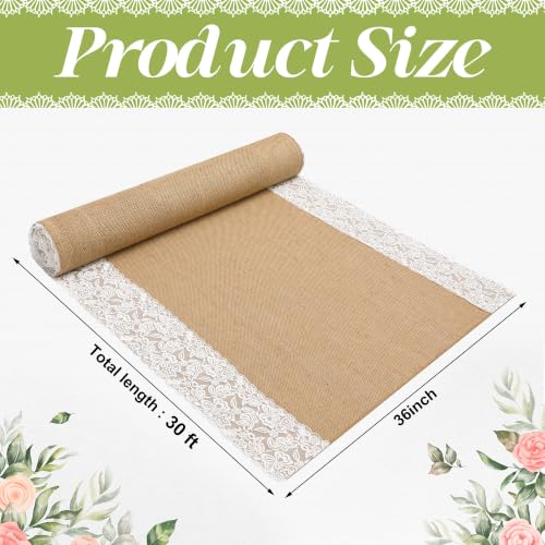 Image of 30Ftx36 in Natural Burlap Wedding Aisle Runner, Jute Weddings Runway Carpet | Rustic Ceremony Burlap Carpet Roll, Runway Carpet with Lace for Beach Garden Church Reception Craft Decoration