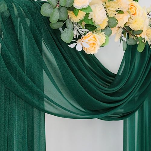 Image of Socomi Wedding Arch Draping Fabric 29 inch x 20Ft 1 Panel Emerald Green Sheer Outdoor Curtain Drapes Extra Long for Bridal Baby Shower Ceremony Birthday Party Decor