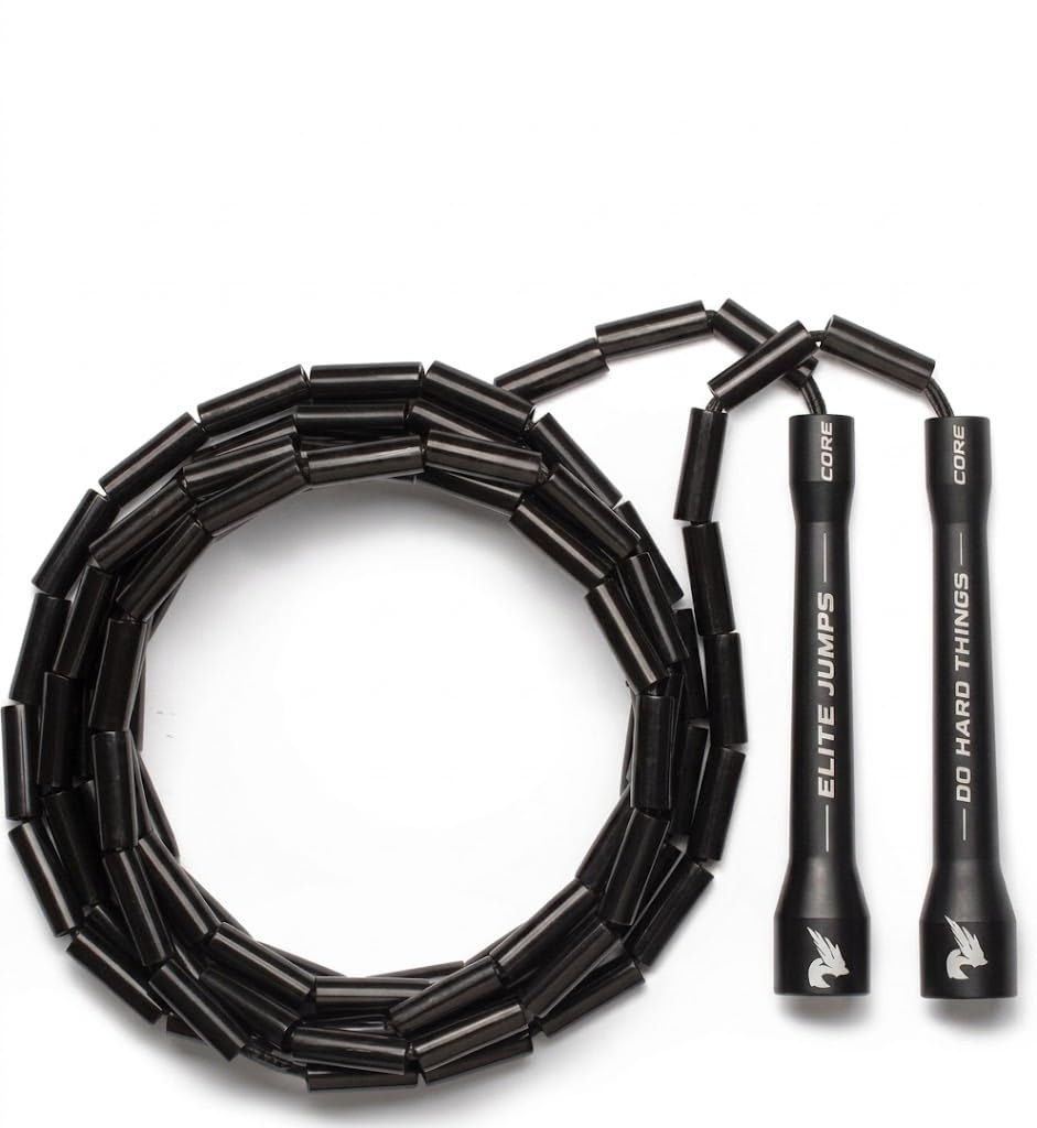 Elite Jumps 1-inch Beaded Jump Rope - Adjustable Rope for Fitness, Cardio, and Agility Training - Black/Black