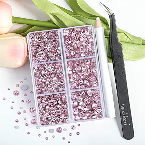 Beadsland 4300pcs Flatback Rhinestones,Pink Rhinestones Nail Gems Round Crystal for Crafts,Mixed 6 Sizes with Picking Tweezers and Wax Pencil Kit - Image 2