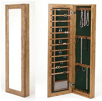 Large Wall Mounted Jewelry Cabinet No Lock Medium Oak