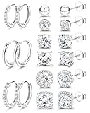 FIOROYAL 9 Pares Pendientes Plata de ley 925 Mujer Hombre Grande 18K Dorados Circonio Cúbico Ronda Pendientes Aro Hipoalergénico Cartílago Juego de Pendientes E1