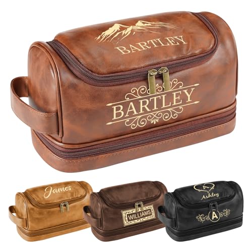Personalized Toiletry Bag for Men - Custom Large Leather Dopp Kit with Engraved Name & Text, Personalized Gift for Groomsmen, Husband, Dad, Boyfriend, Birthday or Christmas Gifts for Men