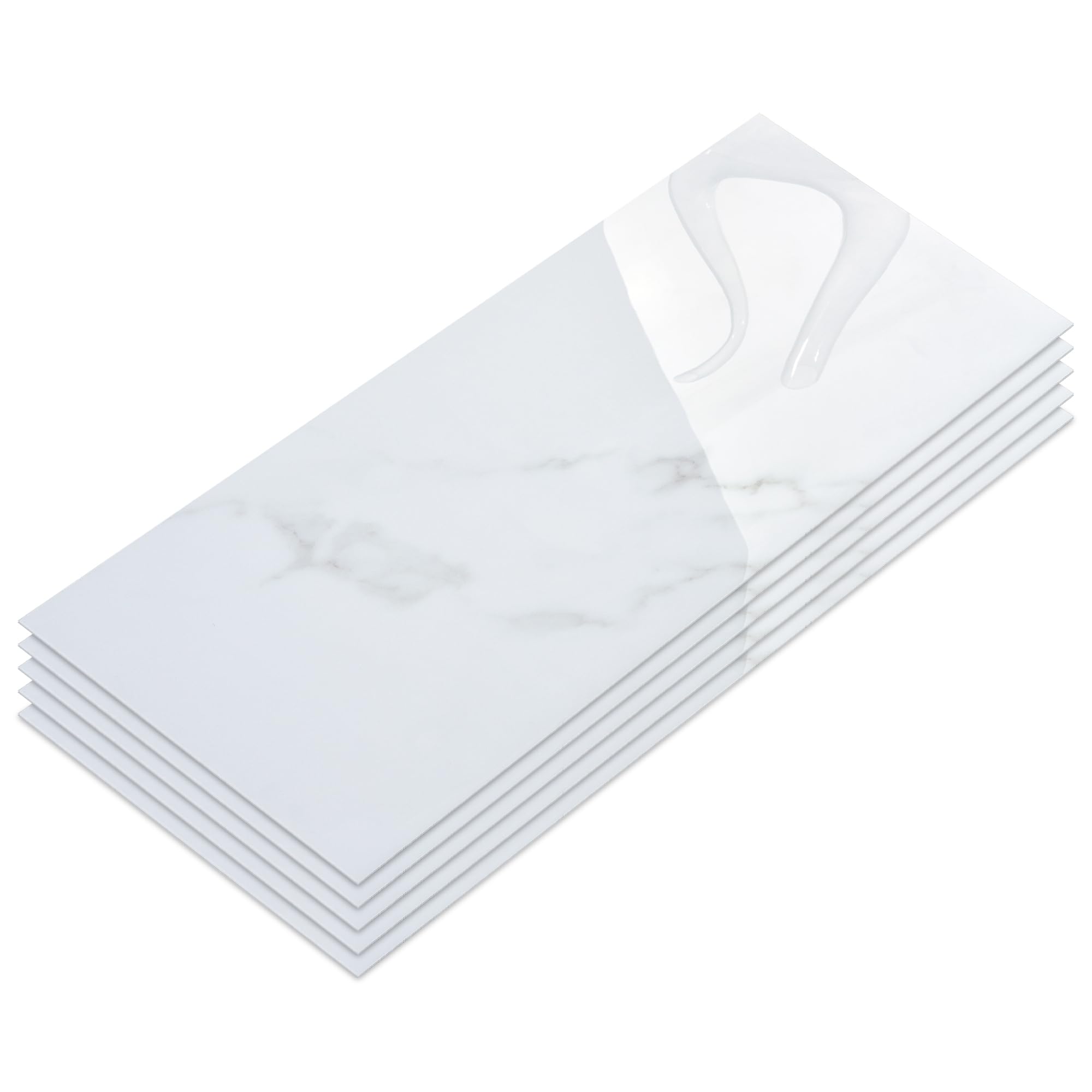 10-Sheet Subway Peel and Stick Backsplash, 12" x 24" Glossy Carrara White Acrylic Self Adhesive Waterproof Wall Stickers, Stick on Tiles for Kitchen Bathroom Shower