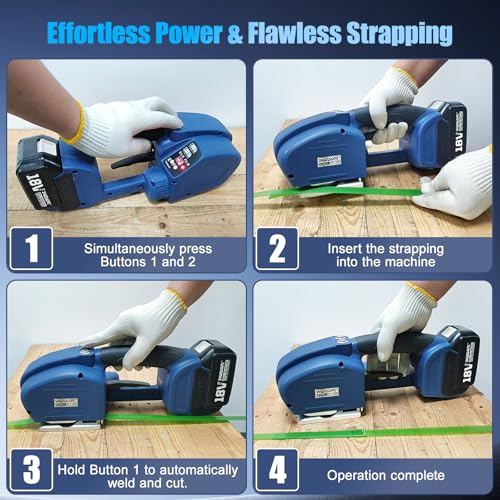 SWANSOFT Elektro-Umreifungsgerät für 14-16 mm PP-/PET-Band mit Digitaldisplay, 2 x 5000 mAh Akku, automatisches Packwerkzeug für Kartons und Paletten