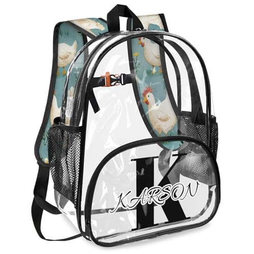Personalized Chicken Small Clear Backpack Stadium Approved Heavy Duty PVC Plastic Custom Animal Transparent Backpacks See Through Bag with Name2