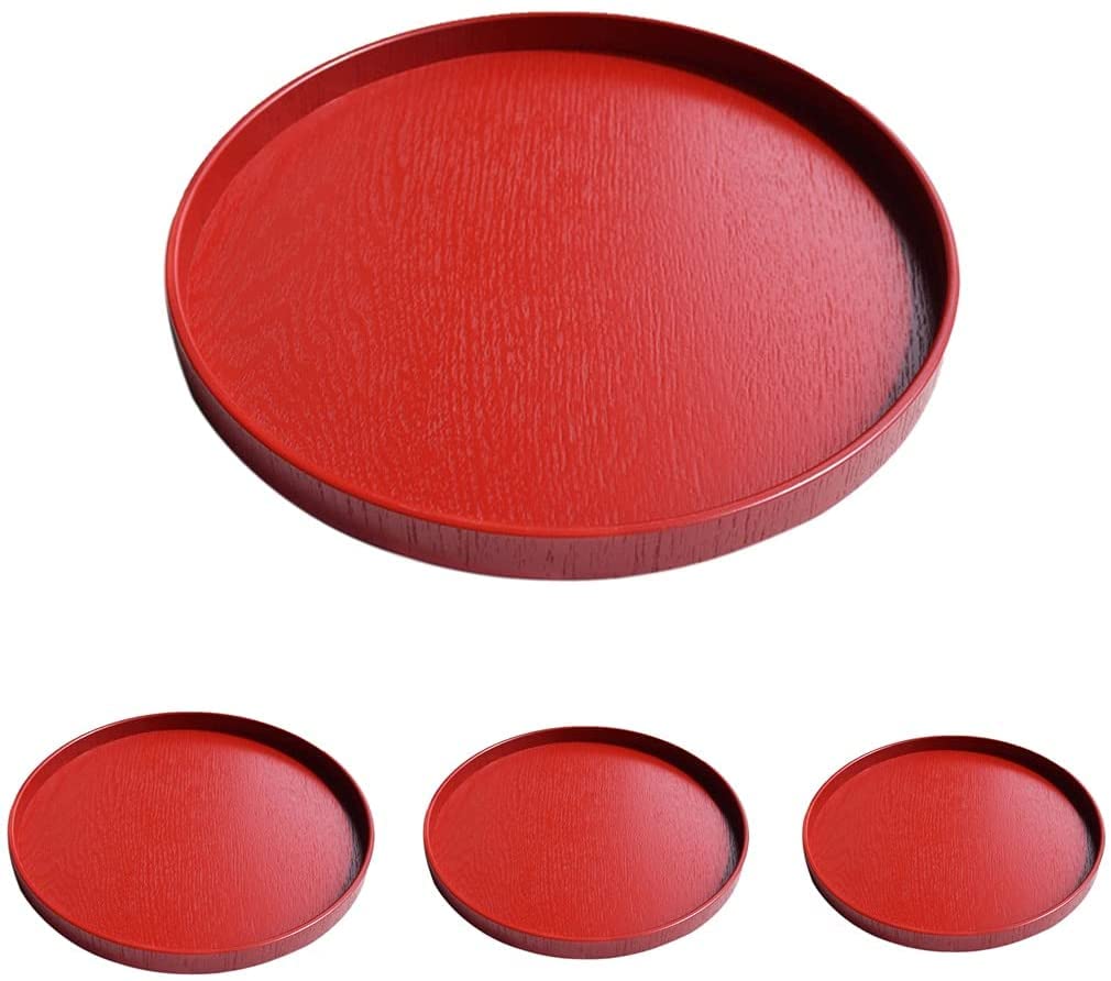 Útil Bandeja de baño roja de 21 cm, Plato de Madera Antideslizante Redondo, Bandeja de tocador para Servir Aperitivos, ensaladera, Bandeja de Almacenamiento Interior
