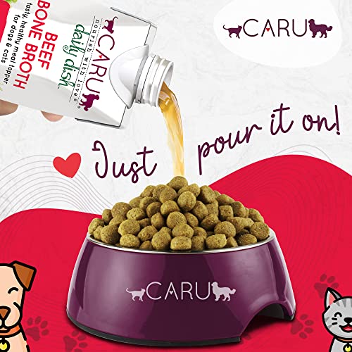 Image of Caru - Daily Dish Beef Bone Broth - Meal Topper for Dogs & Cats - Supports Overall Pet Health - Pour-Over Broth for Wet /Dry Food - Human Grade Ingredients - Non-GMO - Made in USA - 3 Pack