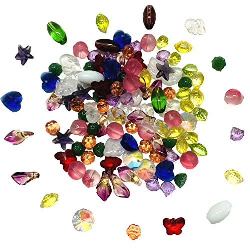 Gocelyn Lot de 100 perles en verre pour la fabrication de bijoux et loisirs créatifs - Assortiment de couleurs et formes Cover