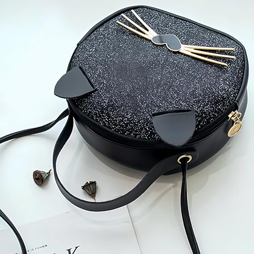 Small Crossbody Purses for Teen Girls,Cute Cat Purse with PU Leather Shoulder Bags(Black)3