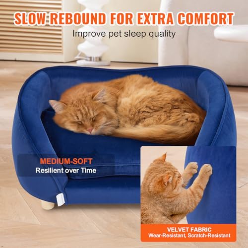 VEVOR Haustiersofa, Hundecouch für mittelgroße Hunde und Katzen, weiches samtiges Hundesofabett, 37 kg belastbares Katzensofa, Hundebett, Haustierbett Dunkelblau
