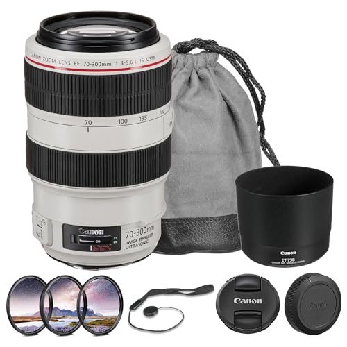 Canon EF 70-300mm f/4-5.6L is USM Lens Bundle | Professional L-Series Telephoto Zoom with Optical Image Stabilization & Fast Ring-Type USM AF | for Wildlife & Travel (4426B002) + Filter Kit + More