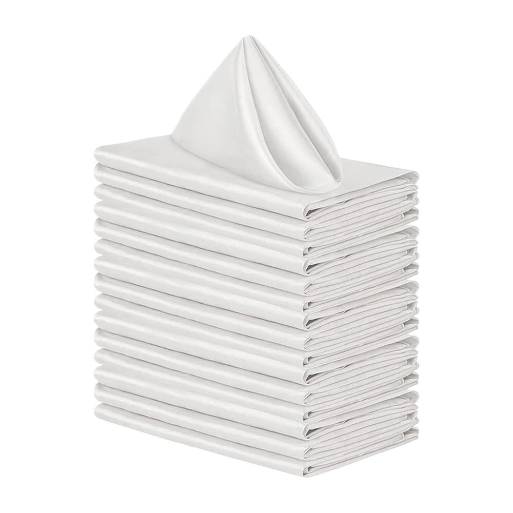6PCS Satin Napkin Silk Serving Table Decor Napkins Dinner Towel For Wedding Banquet Party Restaurant Decoration(White 6PCS)