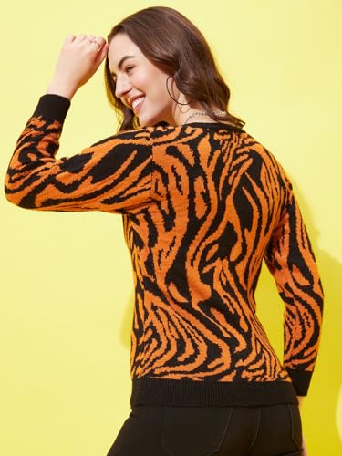 Image of Modeve Animal Print Round Neck Casual Women Sweater