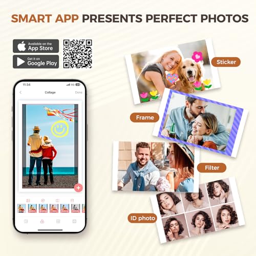 iDPRT 4×6 Photo Printer, Portable Color Picture Printer, Thermal Sublimation Mini Picture Printer, Bundle 20 Sheets Photo Paper & 1 Ribbon Cassette, Photo Printer for iPhone & Android