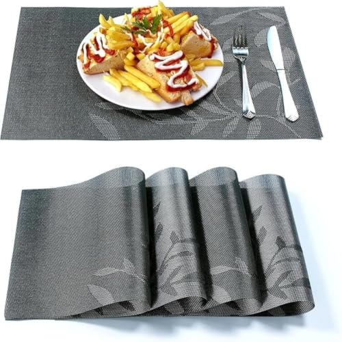 Image of Potency Table Mats Set of 4, Woven Placemate for Dining Table, Heat-Resistant Placemats Stain Resistant Anti-Skid Washable PVC Table Mats, Vinyl Placemats for Dining Kitchen Restaurant Table (C-Black)