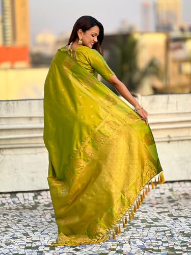 Image of SGF11 Women's Kanjivaram Pure Soft Silk Saree With Unstitched Blouse Piece