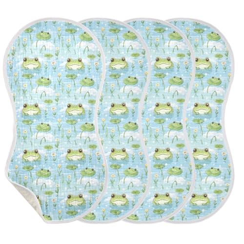 4Pcs Cute Frog Burp Cloth,Unisex Large Absorbent Soft Cotton Muslin Burping Cloths for Newborn Boys Girls,11x22in,A113246