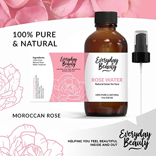 Rose Water Facial Toner - Alcohol-Free Vegan All Natural Refreshing Spray Mist For Face And Hair - Uplifts, Calming & Soothing For All Skin Types 4Oz With Fine Mist Cap #TOP1