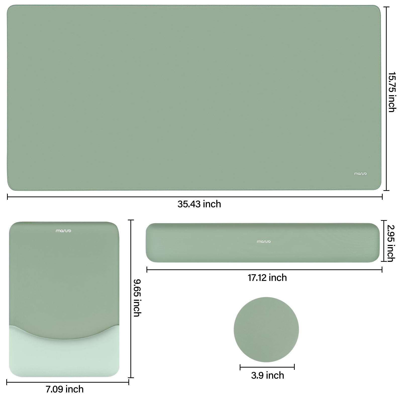 MOSISO Juego Alfombrilla Ratón Teclado,Ayuda Ratón Juego&Muñequera Rectangular Teclado&Mousepad con Muñequero&Coaster,Mousepad Ergonomía Non-Slip&Easy Typing Pad con Memory Foam Curvado,Verde Antiguo