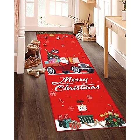 famibay Christmas Runner Rug for Hallway, 2x6 Christmas Rug Runner Truck Christmas Floor Runner Holiday Runner Rug Non Slip Low Pile Christmas Rug Runners for Hallways Entryway Kitchen((Santa) Cover