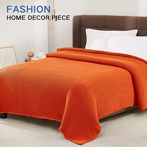 Guohaoi Knitted Weighted Blanket for Adults (Orange 60"x80" 12lbs) No Beads Cooling Throw Blanket for Hot Sleepers, Home Decor Breathable Chunky Knit Heavy Blanket Use on Queen/King Size Bed