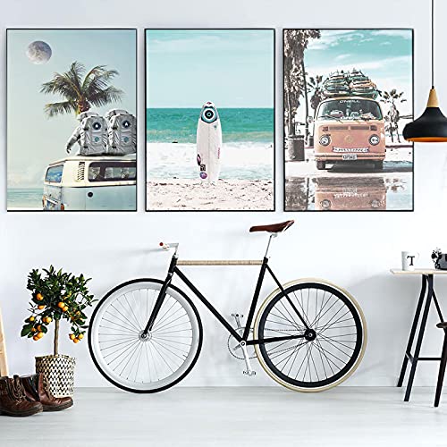 Toile paysage marin et planches de surf lot de 3 affiches murales pour habiller un grand mur
