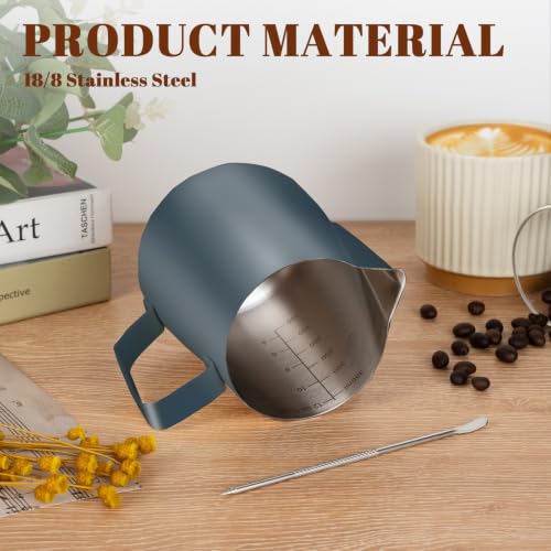 Image of Amrules Milk Frothing Pitcher 12oz Frother Cup Barista Tools, Blue