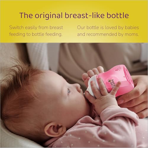 Image of BeeBaby Ease Wide Neck Colour Feeding Bottle 150 ml | BPA Free Easy Latching Baby Milk Bottle for Newborns & Infants | Soft Silicone Anti-Colic Nipple Medium Flow (4 Months +) |Pink, Pack of 2