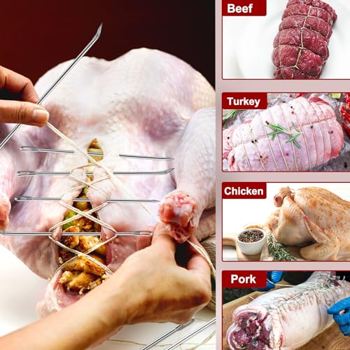 ofargo meat trussing needles roasting trussing needles for lacing roast turkey chicken pork skin whole hog lamb and rotisserie pig 3pcs curved needles and 3pcs straight needles 6pcs in all