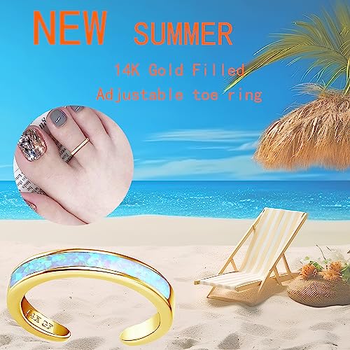 Shinystyle J4You 14K Gold Filled Toe Rings Toe Ring For Women Adjustable Opal Toe Rings Open Band Toe Ring Summer Beach Foot Jewelry Set Gold Opal #TOP3
