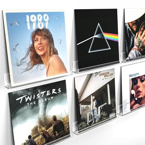 Laurensory Vinyl Record Shelf Wall Mount Shelves, 12 inch Clear Acrylic Vinyl Record Holder Display...