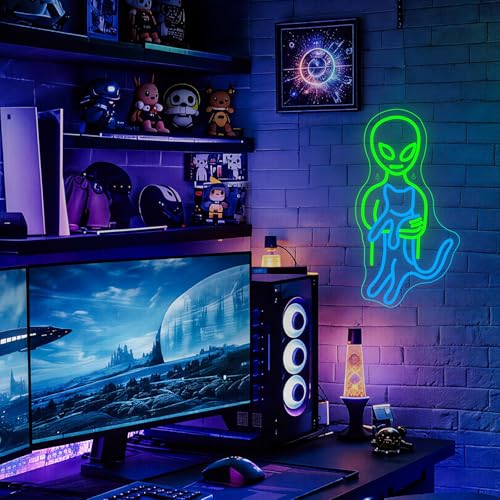 Image of Ineonlife Alien Neon Sign, Cat Led Lights for Wall Decor, Dimmable Led Neon Light Up Sign for Bedroom Green Aliens Cat Light for Game Room Man Cave Party Decoration Alien Gift for Kids Boys (8.6 inch x 16.5 inch)