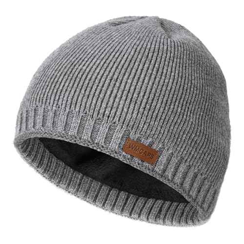 Wmcaps Warm Fleece Lined Beanie, Soft Knit Winter Hat Ski Stocking Skull Caps for Men Women Grey