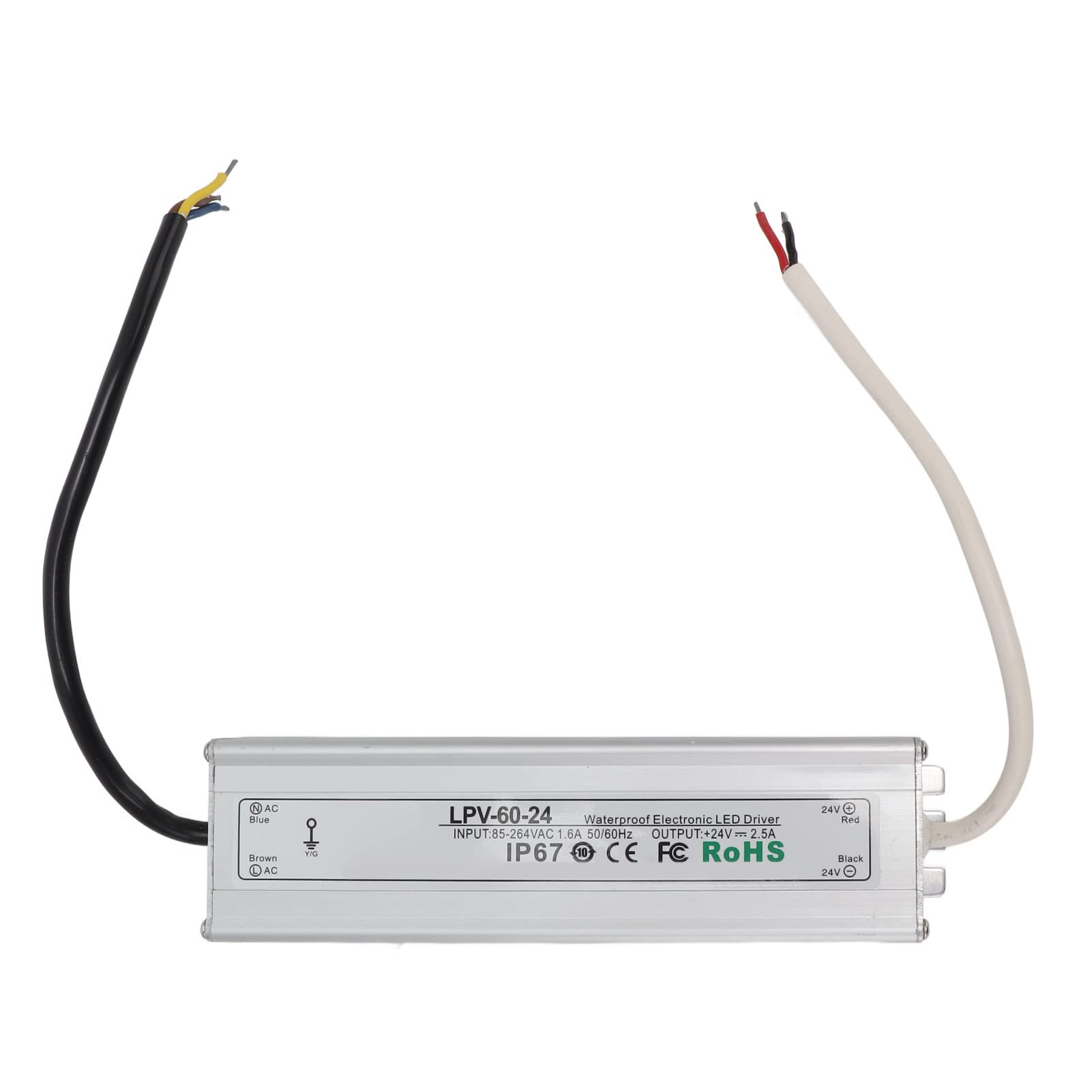 Driver LED impermeabile IP67, trasformatore di alimentazione LED a tensione costante 24 V con OCP regolabile, alloggiamento in lega di alluminio per luci LED da interno e da (LPV-60W-24V2)