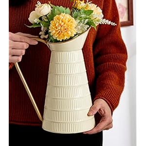 Elegant creamwhite metal pitcher vase farmhouse galvanized flower vase rustic decorative milk jug for home decor 108h  urban country home decor